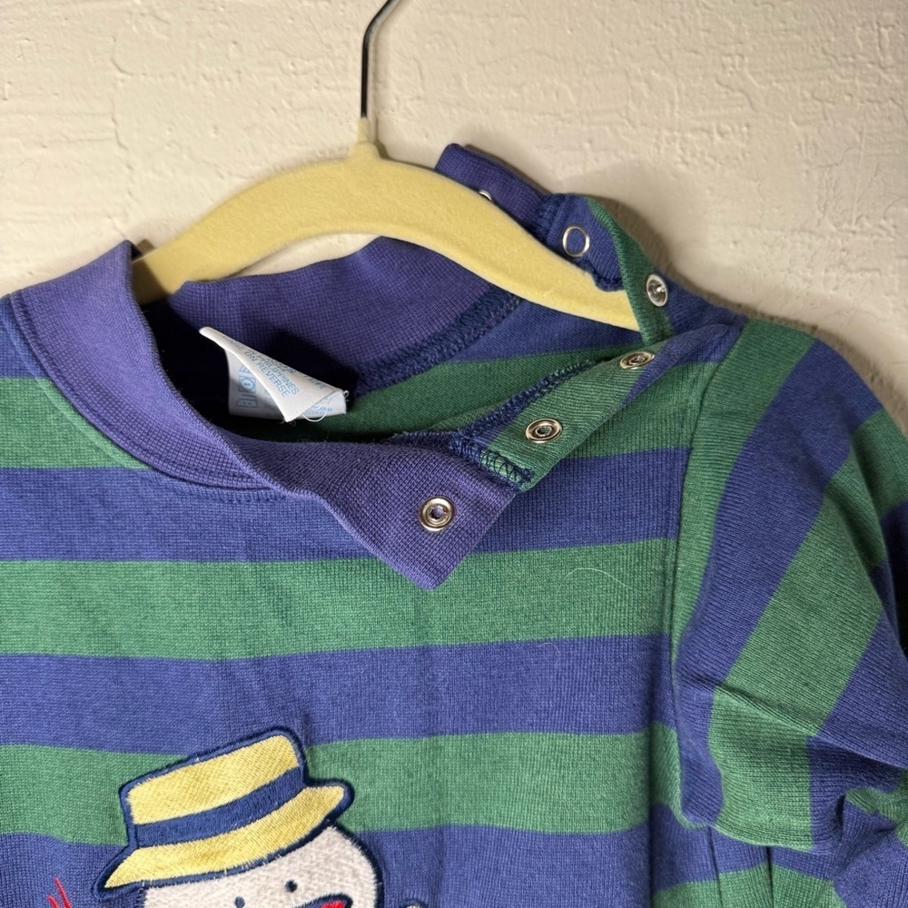 Baby B'Gosh Snowman Winter One Piece Blue and Green Striped Size 18 Months - Picture 3 of 7